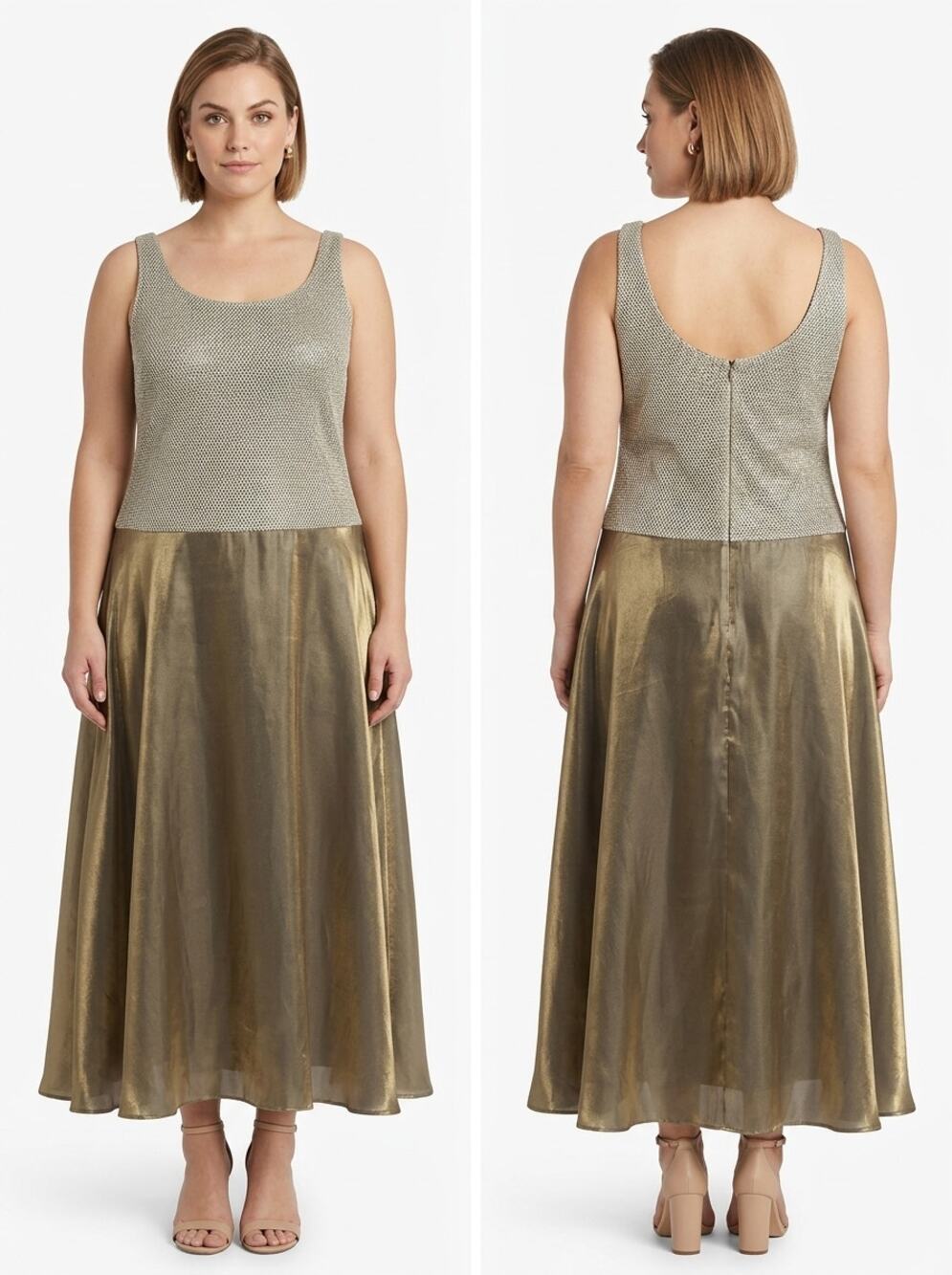 JS Collections Gold A-Line Maxi Satin Lined Dress Women Size 16